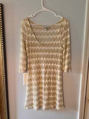 Vintage Jordan Taylor Crochet Swim Cover Up Dress Gold Cream Metallic Knit